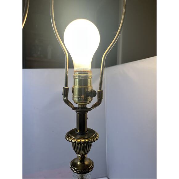 Antique Bronze & Crystal & Marble Column Lamps 32” Tall MCM - Picture 10 of 16